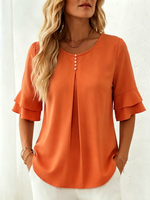 Loose-fit, Slimming Short-sleeved Shirt With Double-layer Ruffles