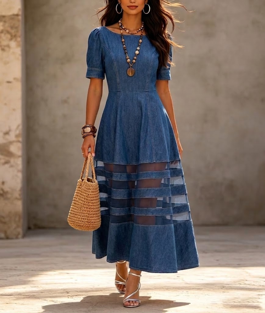 Stylish And Elegant A-line Denim Dress