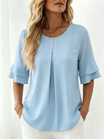 Loose-fit, Slimming Short-sleeved Shirt With Double-layer Ruffles