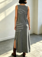 Women's Spliced Loose Art Casual Sleeveless Cotton Linen Tank Long Dress