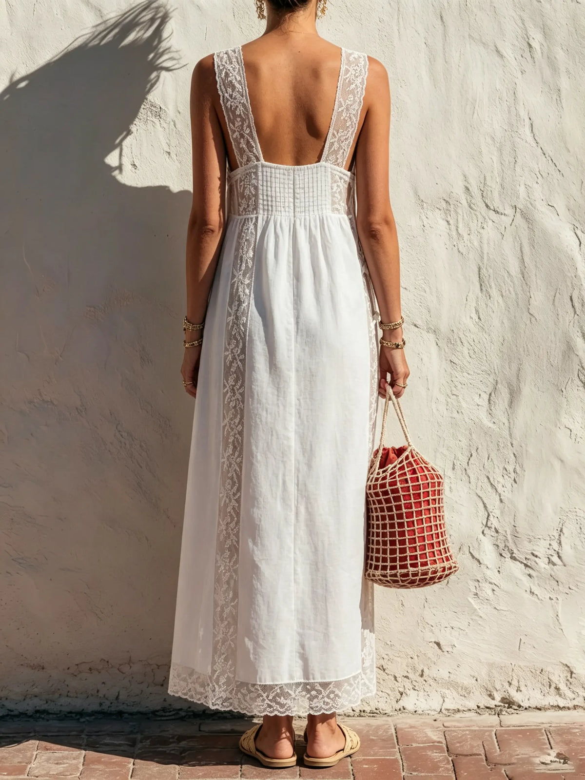 Women's Lace Side-Panel Slit Maxi Dress