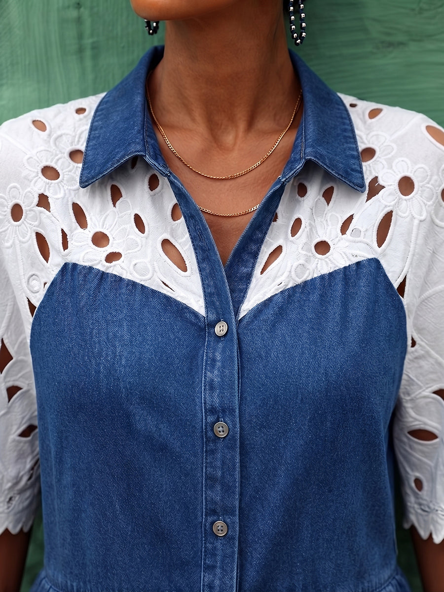 Elegant Chic Floral Lace-panel Knit Jumpsuit
