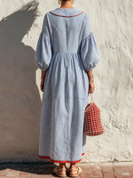 Women's Striped Peter Pan Collar Maxi Shirt Dress