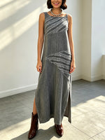 Women's Spliced Loose Art Casual Sleeveless Cotton Linen Tank Long Dress