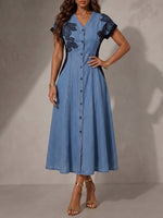 Stylish Casual Black Lace-paneled Denim Dress