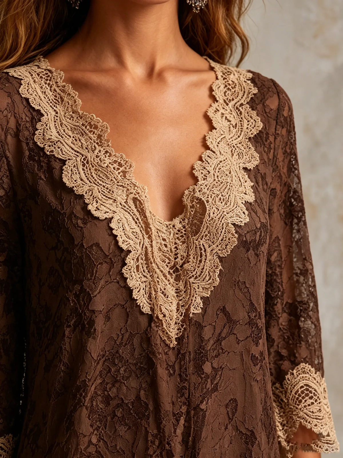 Women's Bohemian Floral Lace Ruffle Maxi Dress