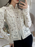 Women's Retro Floral Lace Hollow Art Casual Stylish Long Sleeve Shirt