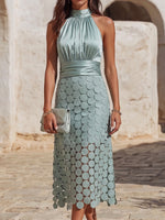 Elegant Satin Mock-neck Midi Dress For Parties And Weddings