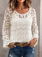 Vintage Elegant Floral Crocheted Openwork Shirt