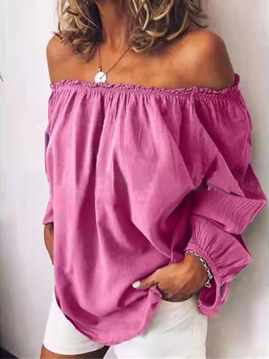 Women's Solid Color Loose Off-shoulder Art Casual Stylish Cotton Linen Shirt