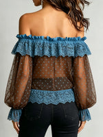 Women's Off-The-Shoulder Lace-Trim Polka Dot Top