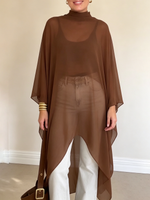 Elegant Mock-neck Asymmetrical Chiffon Cape Top