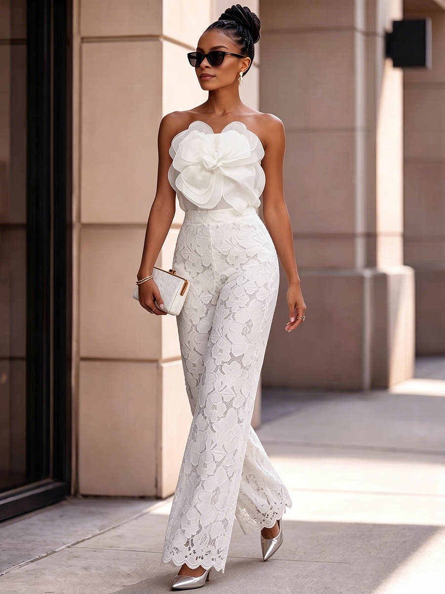 Resort Wear Elegant Romantic Floral Two-piece Set