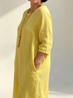 Sunny Yellow Cotton-linen Dress With Side Slits