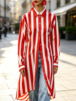 Retro Chic Striped Pattern Art Long Sleeve Casual Stylish Lapel Shirt