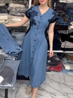 Stylish Casual Black Lace-paneled Denim Dress