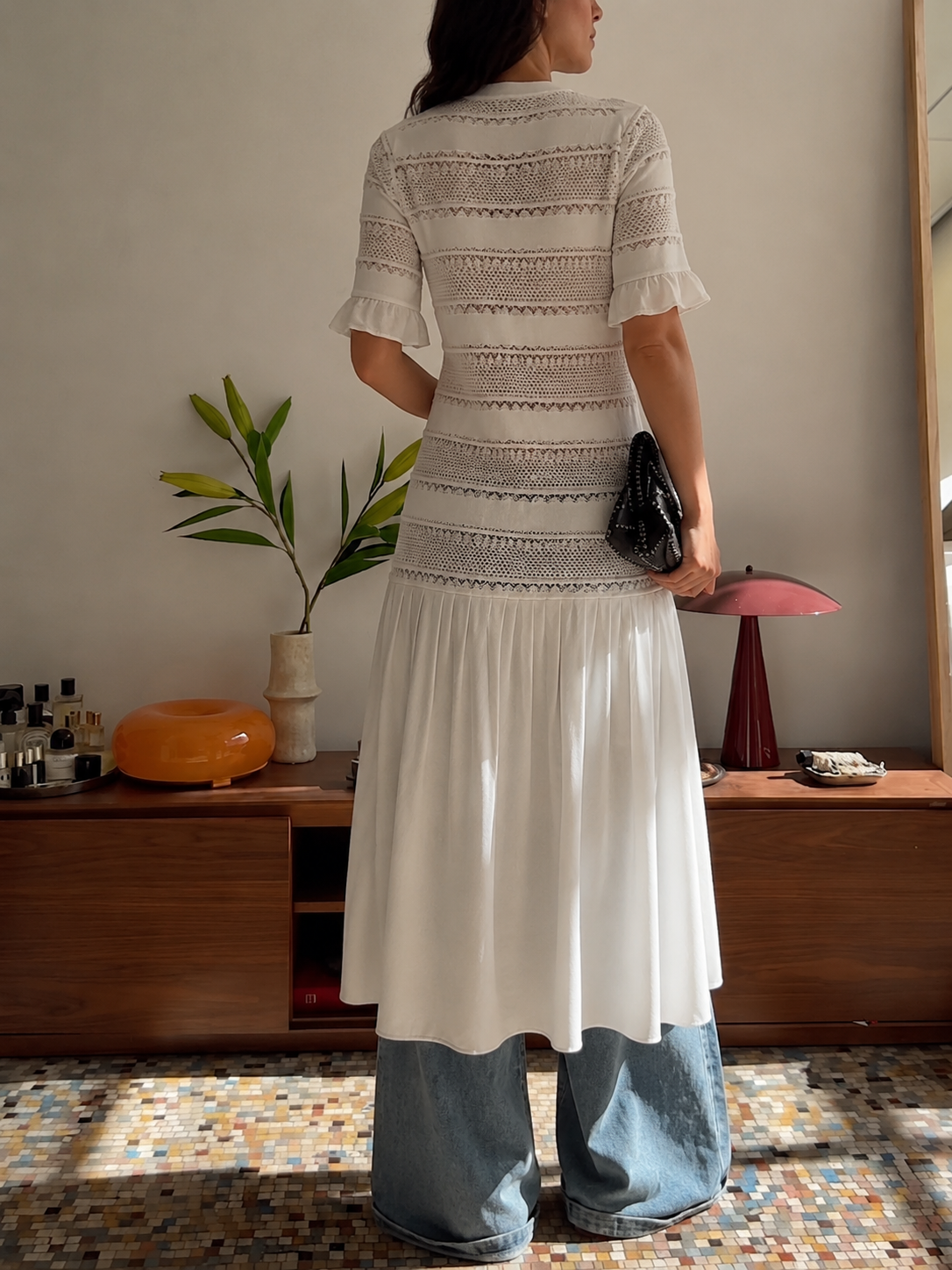 Casual Knit Cardigan With A Cotton-paneled Hem