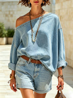 Chic Denim Loose Art Casual Off-shoulder Long Sleeve Shirt