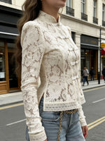 Women's Retro Floral Lace Hollow Art Casual Stylish Long Sleeve Shirt