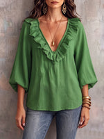 Boho Ruffle-collar Puff-sleeve Shirt