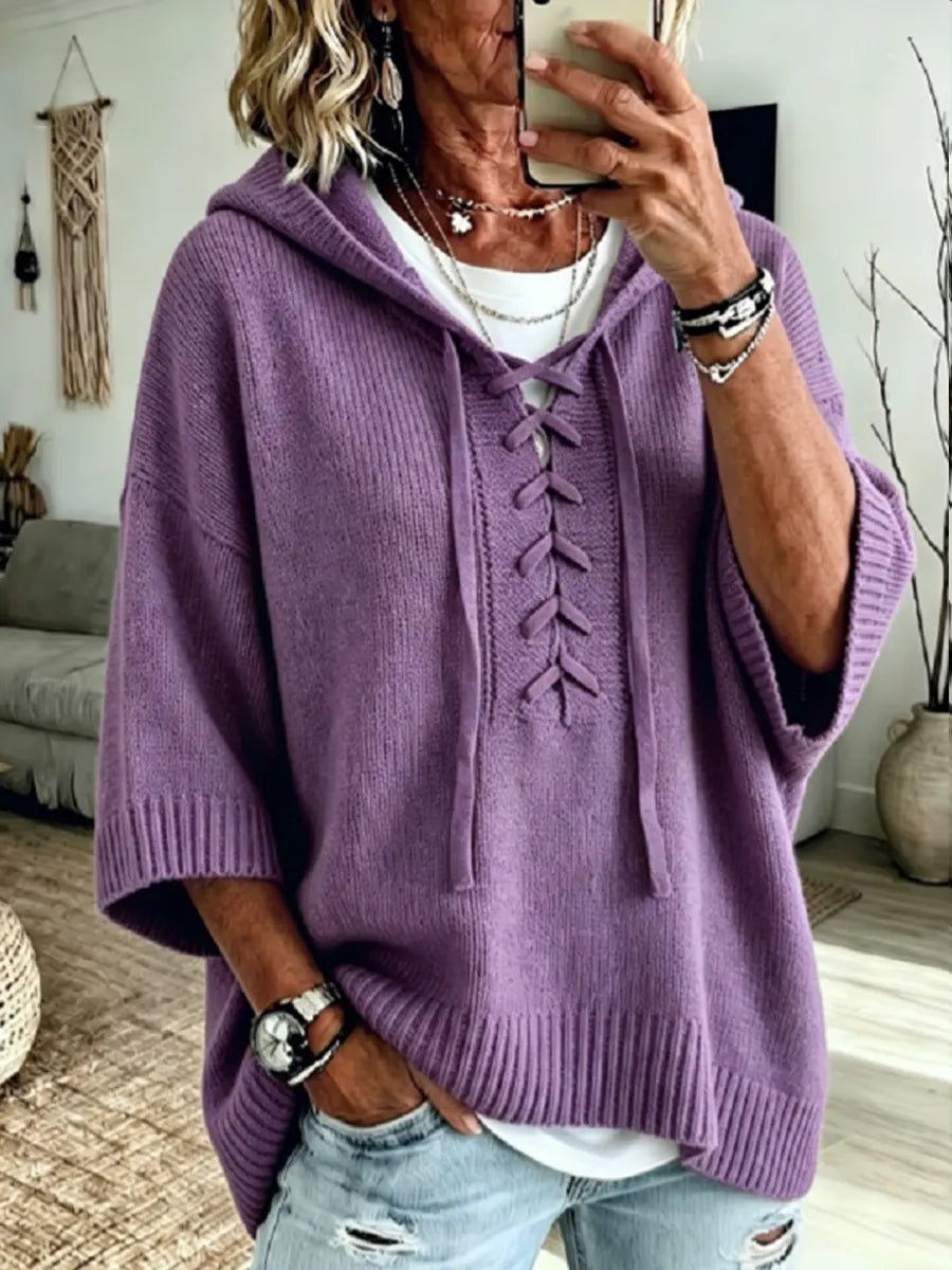 Cozy Knit Lace-Up Hooded Sweater