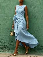 Elegant Floral-embellished Dress – Perfect For Parties Weddings And Vacations