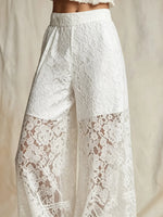 Women's Solid Floral Lace Wide Leg Casual Pants