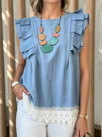 Women's Ruffle Shoulder Lace-Trim Top