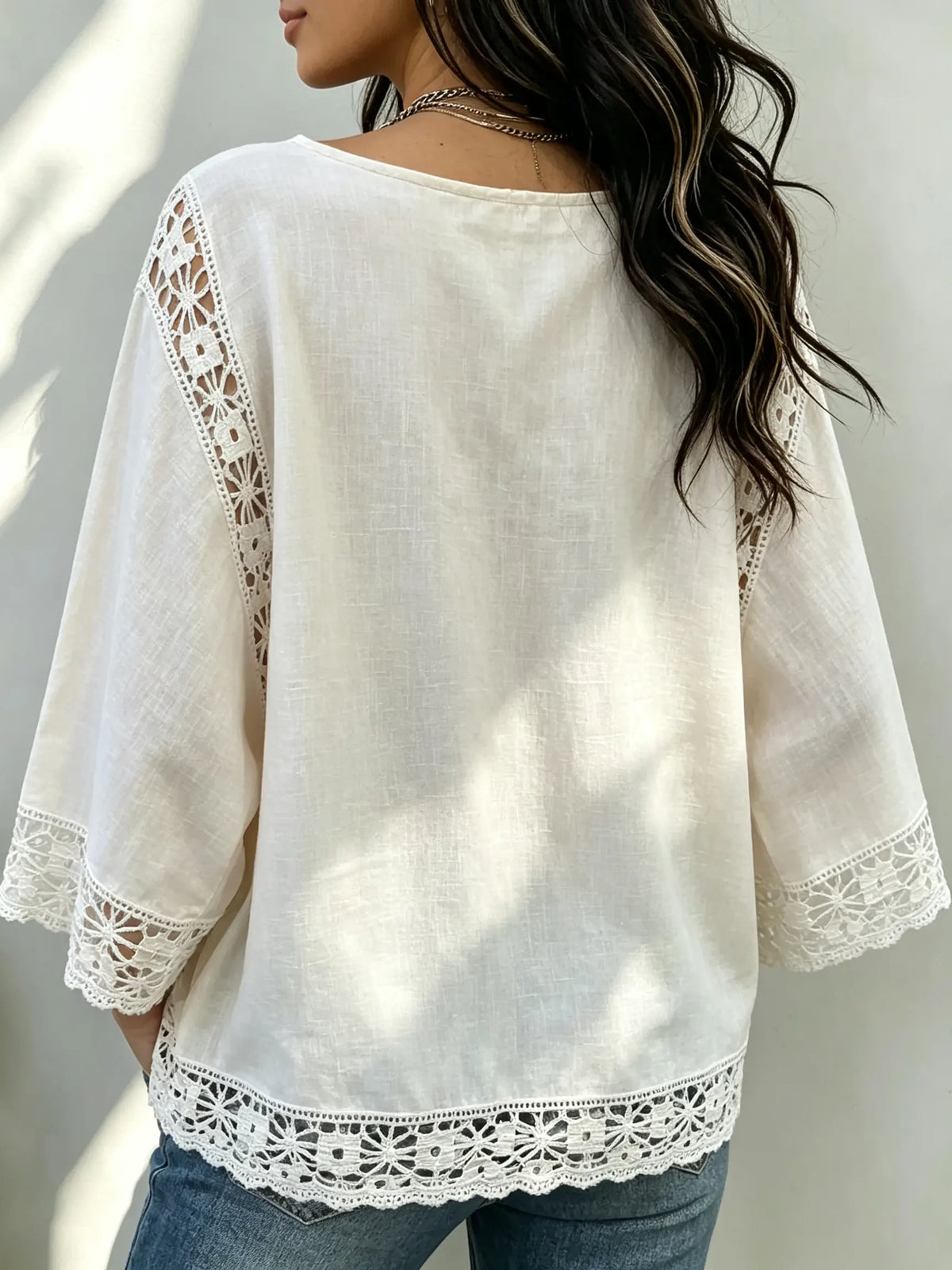 Women's Crochet Lace Panel Loose Blouse