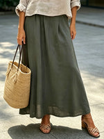 Women's Casual Long Sleeve Top And Skirt Cotton And Linen Two-piece Set