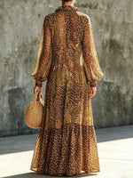 Retro Leopard Loose Chic Art Casual Long Sleeve Chiffon Dress