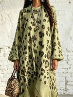 Women's Leopard Pattern Loose Art Casual Stylish Long Sleeve Dress