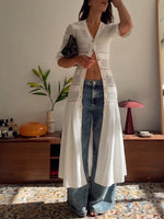 Casual Knit Cardigan With A Cotton-paneled Hem