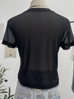 Stylish Casual Denim Top With Stretch Mesh Paneling