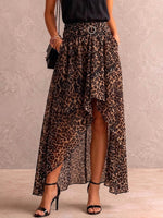 Women's High-waisted Chiffon Skirt With Leopard Print And An Asymmetrical High-low Hem.
