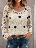 Vintage Elegant Floral Crocheted Openwork Shirt