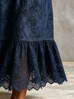 Women's V-Neck Floral Lace Ruffle Maxi Dress