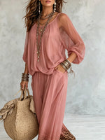 Women's Pink Leopard Ombre Wide-Leg Set