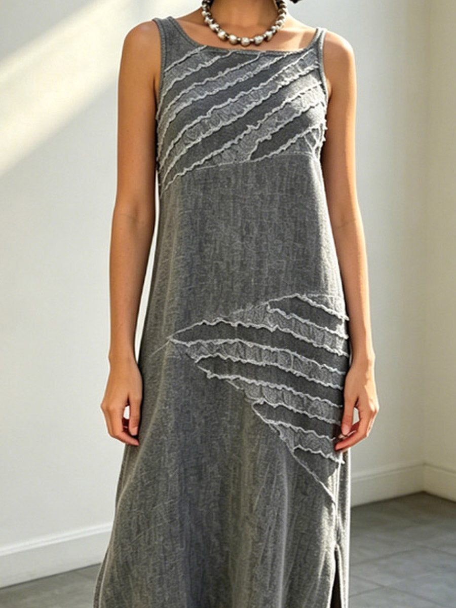 Women's Spliced Loose Art Casual Sleeveless Cotton Linen Tank Long Dress