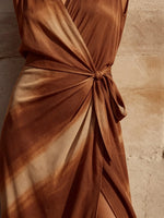 Women's Ombre Wrap Tie Slit Maxi Dress