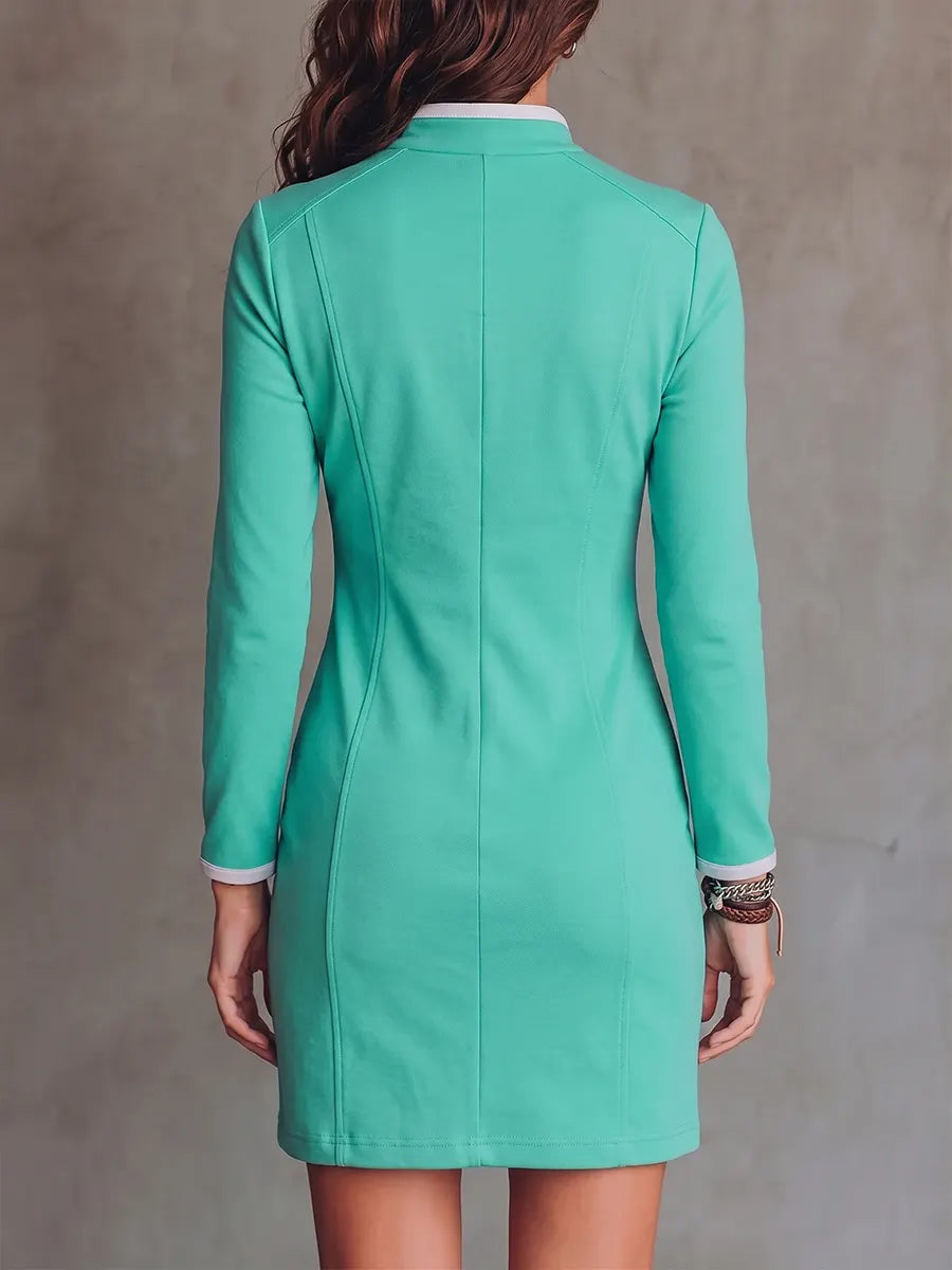 Sporty-Chic Mint Green Half-Zip Utility Mini Dress