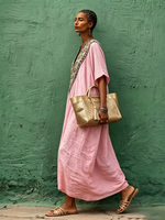 Bohemian Floral Print Cotton-linen Kaftan Maxi Dress
