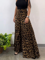Stylish Leopard-print Wide-leg Trousers