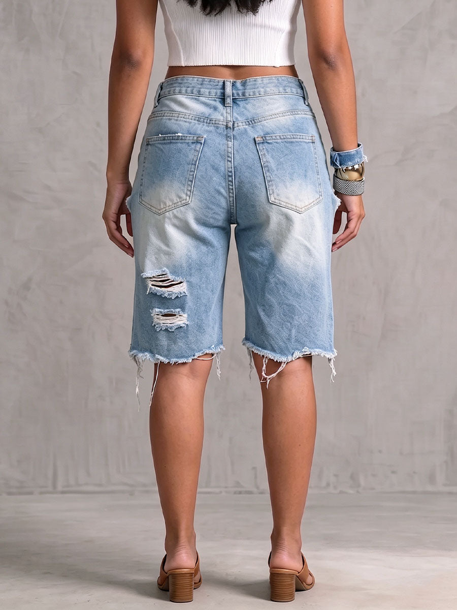 Women's High-waisted Loose-fit Wide-leg Ripped Jeans