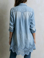Women's Longline Lace-Trim Denim Shirt