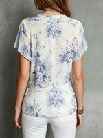 Women's Floral Pattern Ruffled Art Casual Stylish Short Sleeve Shirt