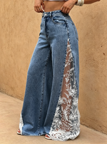 Women's Lace Side-Panel Wide-Leg Jeans