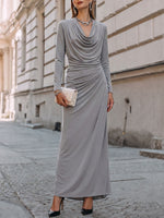Women's Solid Color Cowl Neck Long-sleeve Casual Loose Dress